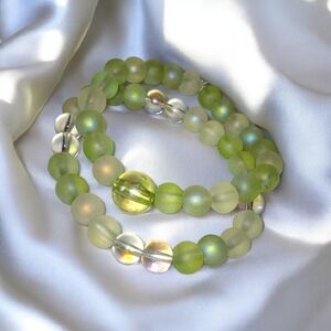 Chic Green and Clear Beaded Bracelet Set